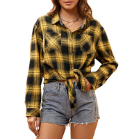 Vente en gros en stock, couleurs, livraison directe, chemises à carreaux en flanelle pour femme, coupe ample, style long, à double poche, pour femmes