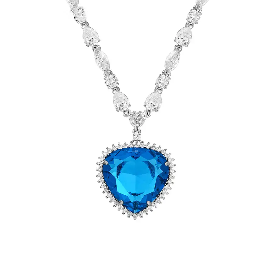 A00915422 xuping jewelry Fashion Design Luxury Heart Of The Ocean Blue Crystal Diamond Wedding Necklace