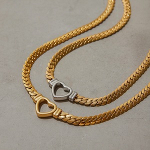 Collar de Cadena de Serpiente Plana en Forma de Corazón, Oro de 14K, Joyería para Uso Diario de Mujer - Product Image 4