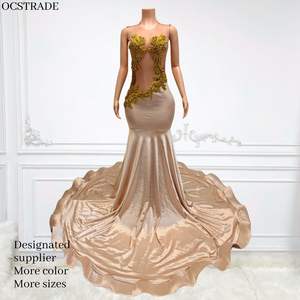 MF Mesh Evening Crystal Beading Sier sin mangas Diseñador Gold Rhinestone Dia High End Prom Dress Party - Product Image 1