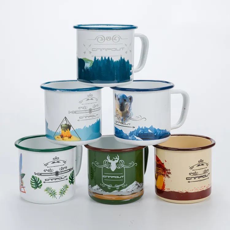 Customize Logo Acceptable Coffee Cup Bulk Enamel Mugs with Handle Camping 12oz Vintage Ceramic Novelty Glaze Ceramic Mug