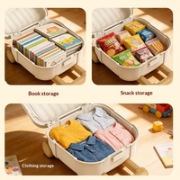 Boîte de rangement pliable pour jouets en forme de valise à roulettes de dessin animé, avec poignée de traction portable et roues, pour chambre à coucher, boîte cadeau