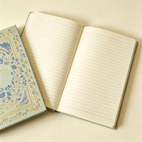 Carnet A5 personnalisé à couverture rigide avec motif floral bleu, idéal comme cadeau
