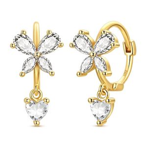 Boucles d'oreilles clous en argent 925 plaqué or 18 carats, serties de zircons en forme d'étoile octogonale et de fleurs d'<span class=keywords><strong>iris</strong></span>. Exsude l'élégance - Product Image 2