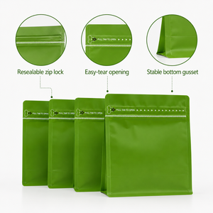 Custom Printed Matcha Green Flat Bottom Coffee Packaging Bag with Valve and Zipper | Food Grade Foil Pouch for Coffee Beans - Product Image 1