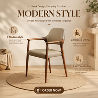 Fauteuil de salle à manger BST Mid-Century Modern en bois de noyer avec assise rembourrée en cuir crème pour salle à manger