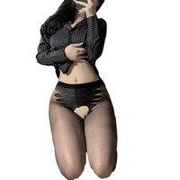 Transparante luipaardprint kousen met vlindermotief, sexy dames bikini kruisloze panty's, naadloze verleidelijke body-hugging panty's