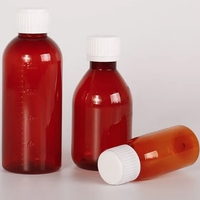 Bouteilles de sirop contre la toux maigres ambre rondes vides Bouteille en plastique PET avec bouteille de médecine à l'échelle