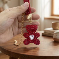 Porte-clés Ours Rose en Strass, Pendentif 3D en Cristal, Breloque de Sac, Décoration de Voiture, Cadeau pour Femme