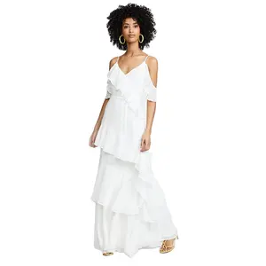 KY Ruffle Trim Draped Flutter Sleeves Polka <strong>Dot</strong> Print <strong>Maxi</strong> V Neck Adjustable <strong>Dress</strong> Summer <strong>Dresses</strong> Women Elegant <strong>Dresses</strong> - Product Image 1