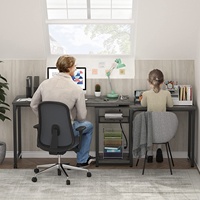 Bureau en L avec prises et ports USB Bureau d'ordinateur d'angle réversible Bureau de bureau à domicile moderne avec rangement réglable