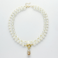 Nouveau collier court pour femmes, style bohème, magnifique, à 2 couches, en pierres naturelles de 8 mm et 10 mm, fait à la main, avec pendentif ovale en forme de goutte d'eau