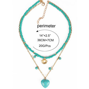 Colar De Pingente De Coração Turquesa Bohemian Two Layer Seed Beads Choker Chains Colar De Pedra Natural Para As Mulheres - Product Image 2