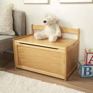 Boîte de rangement en bois massif <span class=keywords><strong>avec</strong></span> couvercle pour chambre d'enfant, boîte à jouets et meuble de siège, <span class=keywords><strong>coffre</strong></span> en pin naturel <span class=keywords><strong>avec</strong></span> dossier - Product Image 4
