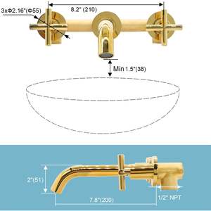 Роскошный современный настенный кран с 2 ручками, латунный Смеситель для ванной, раковины, смеситель с 3 отверстиями, смеситель черного золота для ванной комнаты - Product Image 6