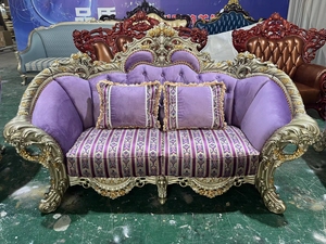 European Style Luxury Golden Villa Antique Solid Wood Hand Carved High-grade Fabric <b>Sofa</b> <b>Set</b> - Product Image 3