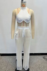 Chic Design Halter <b>Sexy</b> Crop Tops See Through Mesh Pants Summer Club Party Women <b>Sets</b> Fashion - Product Image 5