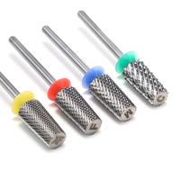 Brocas de Carburo para Uñas, Manicura, 6.6, Gran Cilindro Cónico, C/M/F/XF, Parte Superior Plana, Brocas de Pulido para Limpiar Cutículas, 3/32 Pulgadas