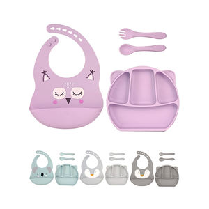 Juego de 4 piezas RTS, plato de oso de silicona sin BPA con tapa, juego de alimentación de bebé, cuenco con cuchara y tenedor, kit con babero impermeable - Product Image 2
