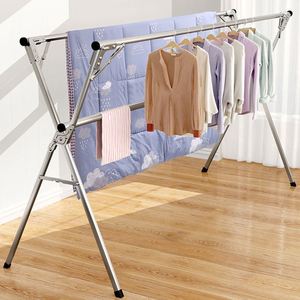 Estante de Secado de Ropa Retráctil de Metal Resistente y Económico con Doble Poste y Dos Niveles, Soporte de Lavandería Móvil - Product Image 1