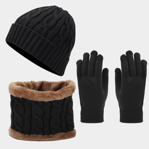 Herbst und Winter Neues Vintage Zopfmuster Dickes Warmes Mütze-, Schal- und Handschuh-Set Dreiteiliges Set Bestseller Kälteschutz-Set - Product Image 4