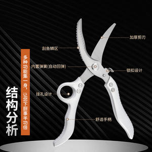 กรรไกรครัวสแตนเลสอย่างดี ตัดกระดูกไก่ ขอดเกล็ดปลาอเนกประสงค์ ผลิตที่เมืองหยางเจียง - Product Image 1