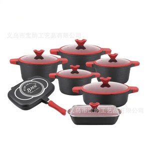 Bmn Non Stick Cookware Set 14 Pieces Maifan Stone Aluminum Die <b>Cast</b> Pot Combination Soup Pot Double Sided Baking <b>Pan</b> Fish Pot - Product Image 2