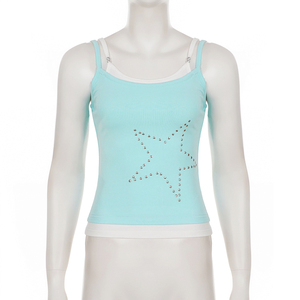 American High Street Star Rhinestone Color Block Two in <b>One</b> Camisole Sexy Hot Girl Y2K Vintage Tank <b>Top</b> for Women - Product Image 6