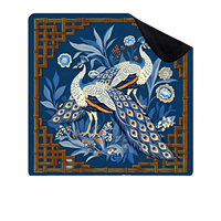 Tapis de Mahjong pliable de luxe moderne à imprimé floral paon oriental, avec cadre en bambou chinois, tapis de jeu carré décoratif