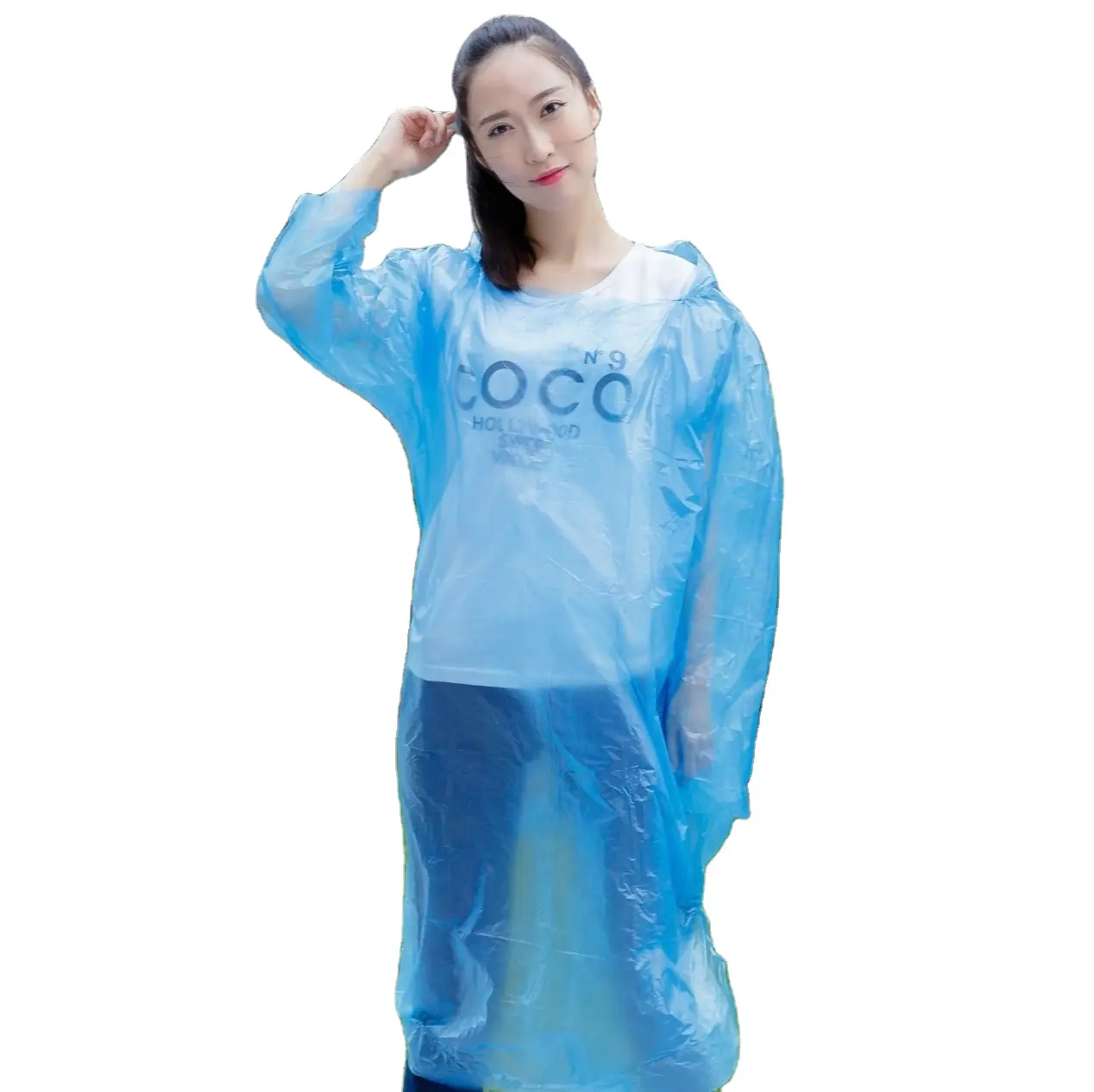 Wholesale Portable PE Plastic Custom Logo Printed PE Rain Poncho Emergency Disposable Rain Coat for Promotion