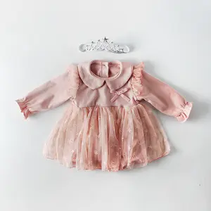 Bebek kız giysileri Romper kafa bandı ile pamuk bebek bahar sonbahar yıldız baskılı dantel prenses parti giysileri