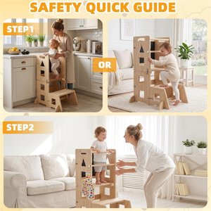 Wholesale Foldable Toddler Standing Tower 4-in-1 Kids Wooden Kitchen <b>Step</b> <b>Stool</b> with Blackboard - Product Image 4