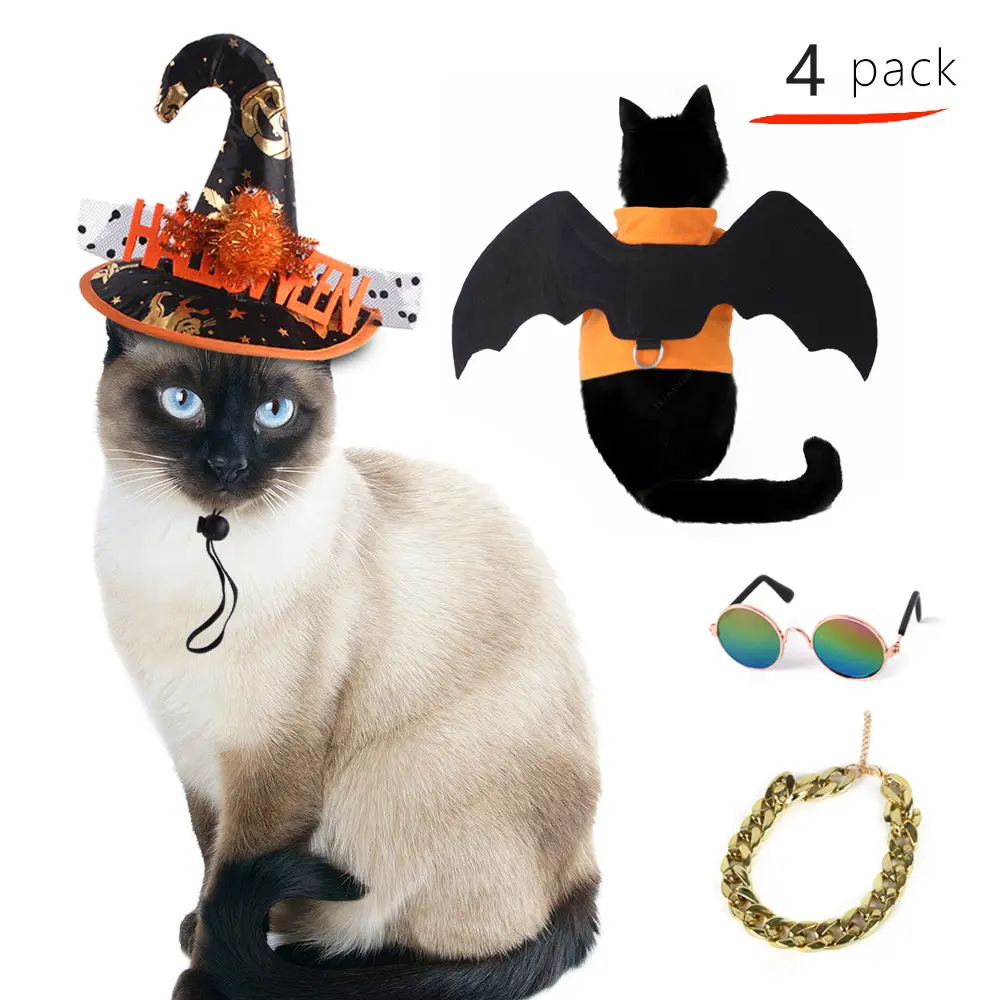 Nieuwe Dierenbenodigdheden Katten Honden Bells Halloween Wings Hoed Bril Halloween Kostuums