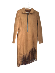 Vestidos de Moda para Mujer, Estilo Occidental, de Gamuza con Flecos, Corte Entallado, Manga Larga y Abertura Lateral, Más Vendidos - Product Image 5