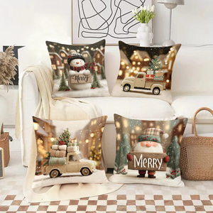 Bantal Natal dengan gambar truk manusia salju dan gnome ceria, dekorasi liburan yang meriah - Product Image 2