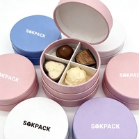 Boîte en carton ronde personnalisée pour chocolats, boîte cylindrique rigide avec compartiments divisés, emballage pour macarons et biscuits, coffrets cadeaux