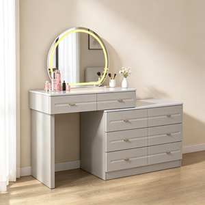 Modern Makeup Vanity <b>With</b> Lighted Oval Mirror And Storage <b>Drawers</b> Bedroom <b>Dressing</b> <b>Table</b> - Product Image 2