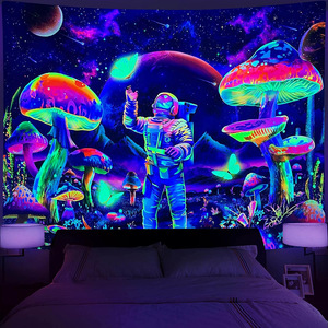 Tapisserie personnalisée néon réactive aux <span class=keywords><strong>UV</strong></span>, motif montagne et cascade fantastiques, décoration murale astronaute galaxie pour la maison - Product Image 1