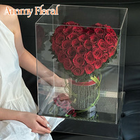 AM-PF148 Boîte en acrylique de luxe Idée cadeau pour la fête des mères Roses éternelles conservées Grande rose en forme de cœur Rose éternelle carrée Saint-Valentin
