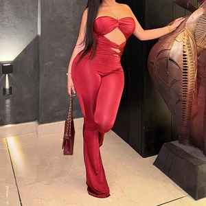 Nouvelle Arrivée Combinaison Femme Couleur Unie Sans Bretelles Sans Manches Ajustée Découpée Dos Nu Nouée Tendance - Product Image 2