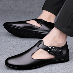 Sandales pour hommes en cuir de vachette véritable, style Oxford Derby, formelles et professionnelles, ajourées et respirantes, à bout ouvert, pour l'extérieur et l'été - Product Image 6