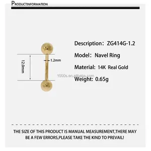 1000S 14K vero oro fino corpo anello di gioielli all'ingrosso Design carino AU585 anelli ombelico assicurazione commerciale