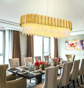 Lustre ovale en cristal bronze pour restaurant, lampes suspendues au <span class=keywords><strong>plafond</strong></span> de l'îlot, éclairage de luxe doré - Product Image 5