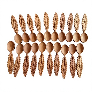 Cuillère en bois jetable naturelle de qualité supérieure, design bohème, plaquée or, manche long, écologique, couverts créatifs pour l'extérieur - Product Image 1