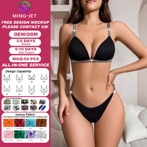 Completo Intimo Donna: Reggiseno a Triangolo Francese <span class=keywords><strong>con</strong></span> Effetto Push-Up, Canotta Monocolore <span class=keywords><strong>con</strong></span> Filo Argentato e Slip a Mezza Copertura - Product Image 1