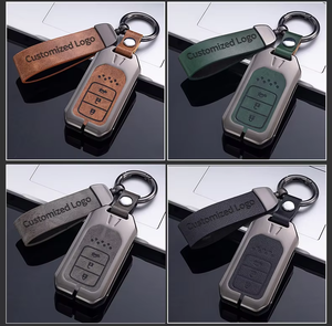 Porte-clés de voiture en alliage de zinc de luxe étui en cuir en métal couverture pour Honda city civic accrd crv jazz protéger - Product Image 6