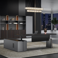 Bureau de direction électrique moderne de luxe à hauteur réglable avec armoire latérale, table de direction intelligente en L pour PDG, assis-debout