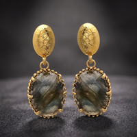 Anting-anting Batu Permata Kuningan Buatan Tangan Gaya Etnis Boho Unisex