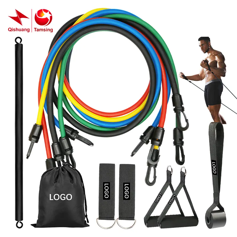 Venta caliente 12 piezas elástico entrenamiento goma tubo banda bandas de resistencia conjunto Fitness Loop goma ejercicio tubo bandas