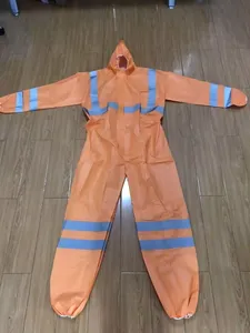 OEM ODM Disposable Coverall type 5/6 Full Body Suit Disposable Isolation Clothing with Hooded   Elastic Cuff